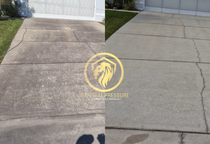 before and after a concrete cleaning project