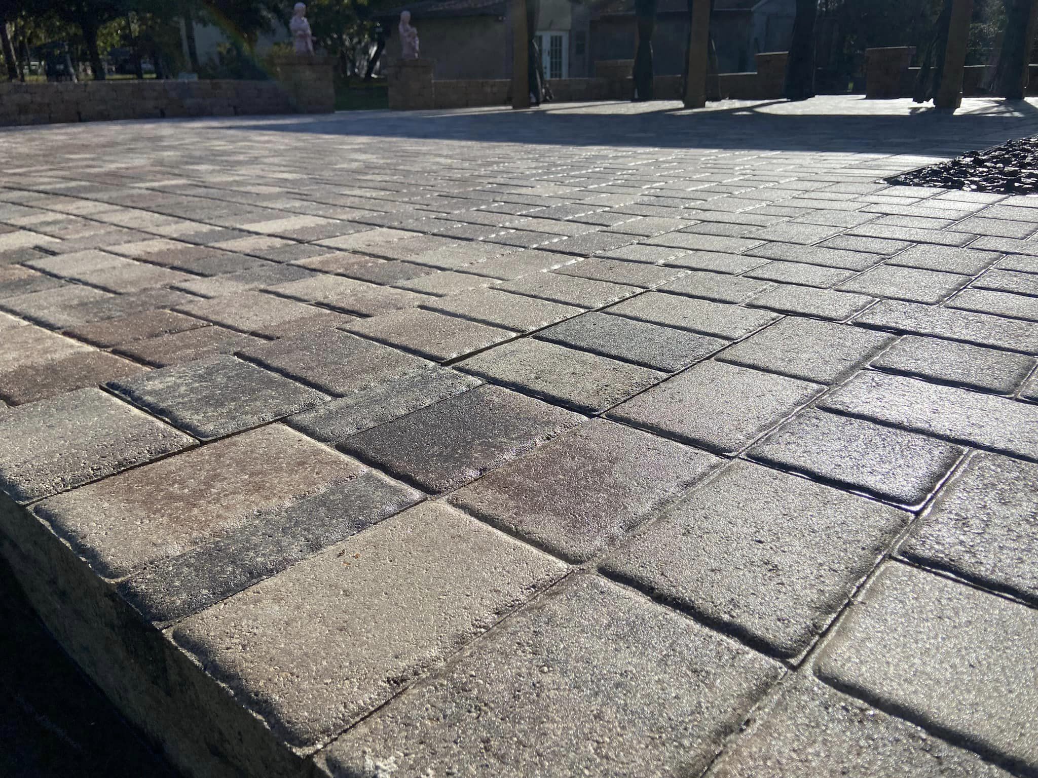 Pavers shining off the sunlight. They were cleaned, sanded and sealed with water based sealer