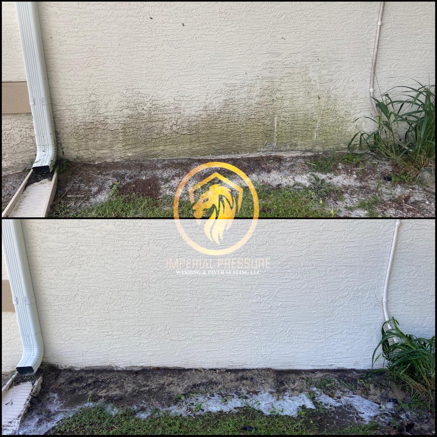 before and after picture of the exterior of a home that was pressure washed.