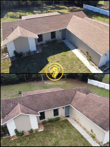 Asphalt shingle roof before it was soft washed and after it was soft washed. The algae was killed and the beautiful color came back. 